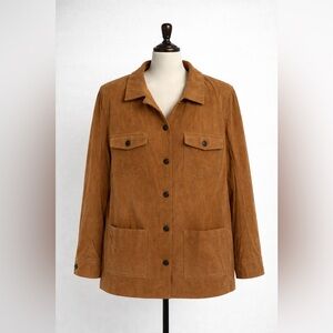 Brown Faux Suede Utility Jacket 16W Y2K Vintage Plus